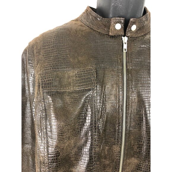 i.e Women's Size XL 100% Leather Jacket Brown Alligator Sporty Full Zip - Picture 3 of 10